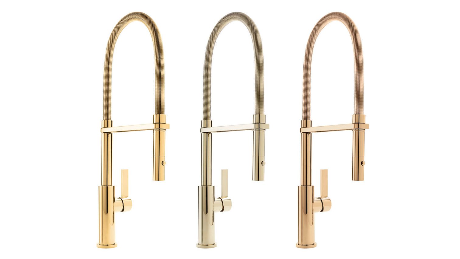 Kitchen Culinary faucets in polished gold brass and nickel