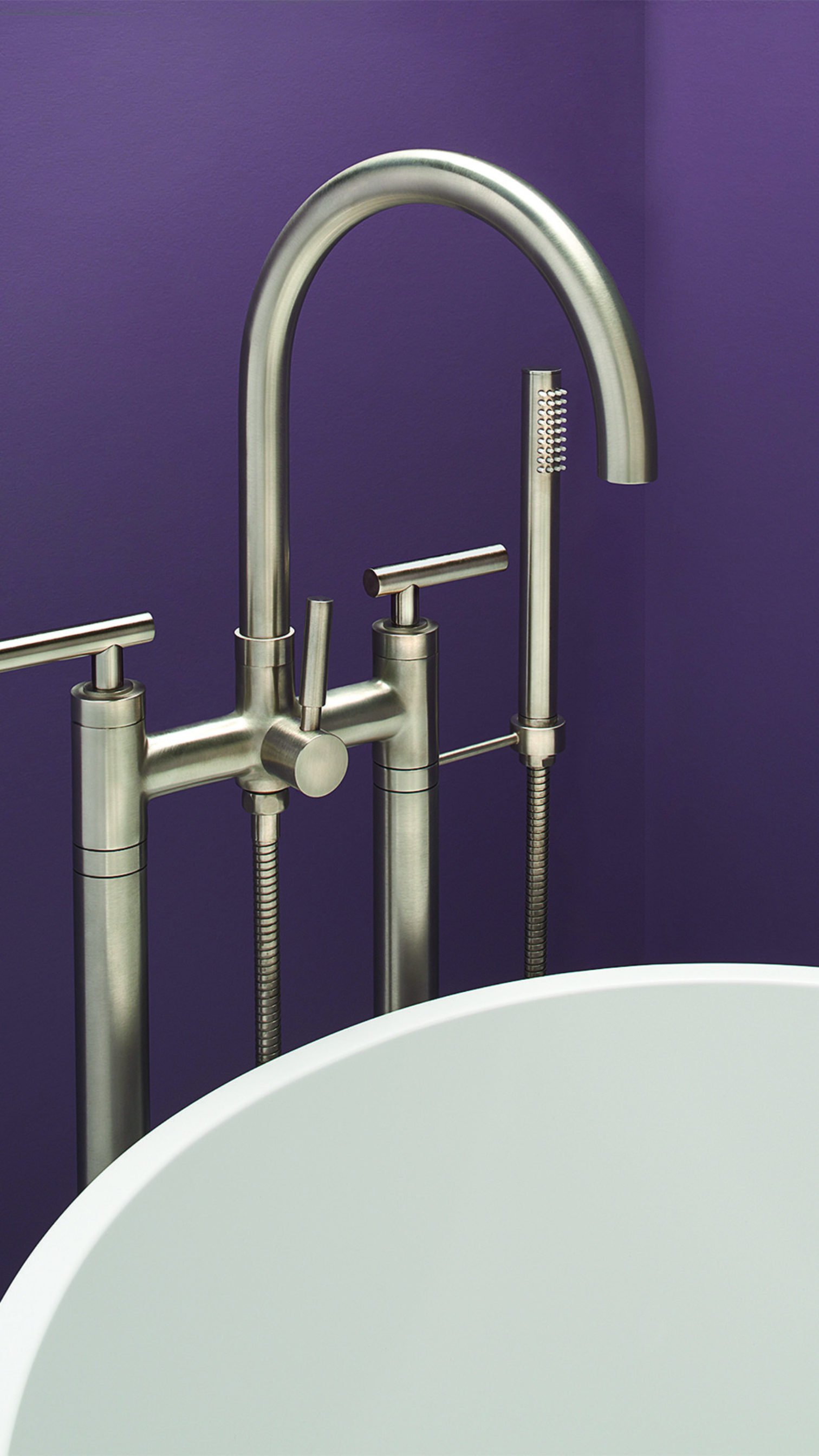 Bathroom Series Asilomar tub filler with purple background