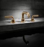 Descanso faucet with knurled handle in burnished brass