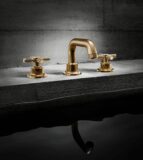 Descanso faucet with knurled cross handles in Burnished Brass