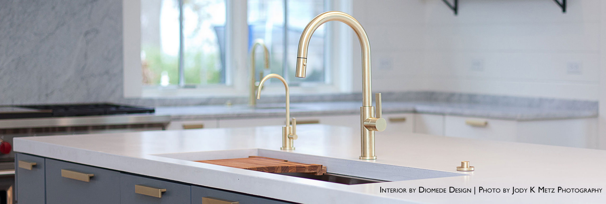 Corsano series kitchen faucet and accessories in satin brass